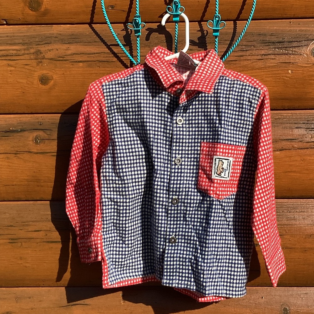 🧸 Deadstock Long Sleeve  Gingham Sprockets 3T UniSex HIKING BEAR